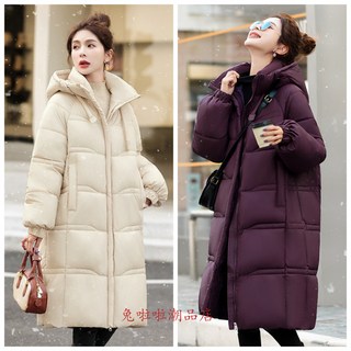 韓版羽絨外套女生中長款棉服麵包棉衣冬天保暖外套連帽保暖防風大衣機車騎行外套寬鬆過膝大衣防風禦寒抗寒