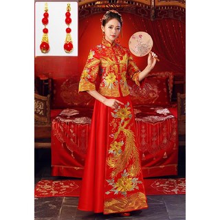 전통 혼례복 셀프 웨딩 드레스 중국 스타일 예복 신부 임산부 결혼복 긴팔 의상 무용 개량