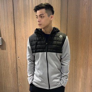 Reebok 連帽外套 鋪棉透氣運動休閒男款 拼色黑灰色 M號 K057