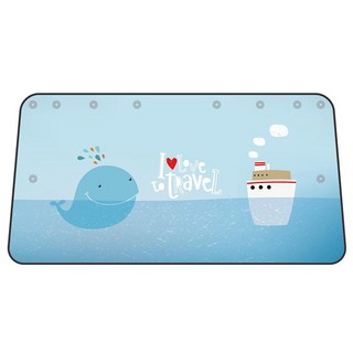 汽車後擋遮陽簾 隔熱遮陽簾 抗UV防曬 車用後擋窗簾 汽車遮陽防曬, 1個, 海洋之旅(後擋吸盤款), 藍色