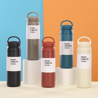 新款創意元素杯保溫杯咖啡杯304不銹鋼馬克杯水杯女生高顏值陶瓷保溫杯保溫瓶保溫壺水壺水瓶咖啡杯果汁杯飲料杯環保杯, 軍綠色提手,500ml, 1個