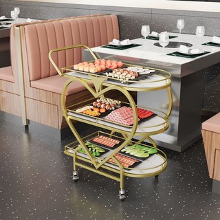椿嶼 北歐金色鐵藝移動小推車 多層收納餐車 酒店餐廳酒水傳菜車, 三層金色框架+大理石白生態板
