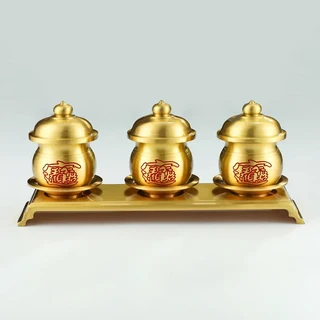 순수 구리 제단컵 3종 세트 물 정화컵 티베트 불교 용품 장식품, 03 B with cover