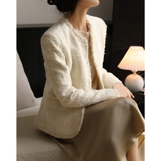 【小香風高級感】粗花呢外套 女裝外套 短款外套 春秋外套 春季外套 白色羊毛流蘇 質感高級 名媛氣質 2026春季新款