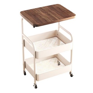 木質桌面移動推車 360°萬向輪 邊桌/床邊桌, 白色贈萬向煞車輪