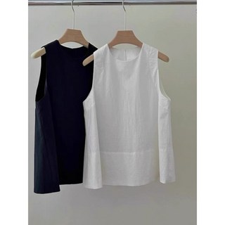 白色圓領背心小衫女 春夏季新款設計感寬鬆顯瘦百搭純色無袖上衣女