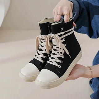 남녀공용 빈티지 디자인 야외 워킹 캔버스 신발 커플 하이탑 플랫폼 스니커즈 캐주얼 청키 트레이너, 01 35, 02 Black