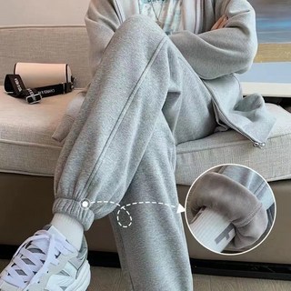 L-6XL 大尺碼長褲 哈倫褲 - 加絨加厚 寬鬆顯瘦高腰束腳褲