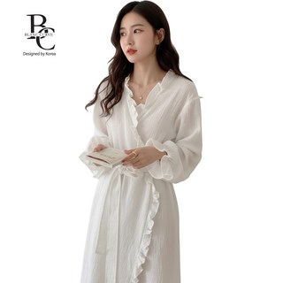 [블랑커브] 여성용 프릴 긴팔 가운 롱원피스 파자마 홈웨어