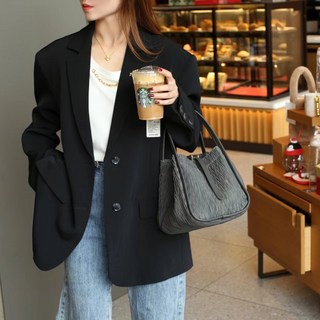 【木木子家】牛皮拼褶皺防水布水桶包 手提包 單肩包 大容量 防水牛津布真皮包包 女生包包, 灰色