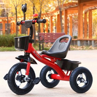 Aikuma 兒童三輪車 適合2-6歲兒童 附推桿與收納籃, 紅色鋁合金輪【加強頂配款】橡膠輪, 1個