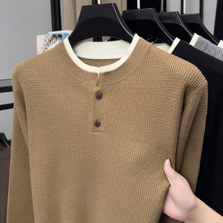 秋冬季新款圓領毛衣男休閒時尚純色毛衫簡約百搭針織打底衫