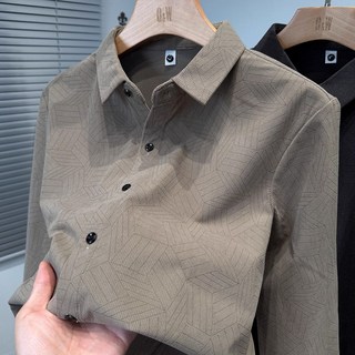 燈芯絨印花長袖襯衫 新款男士休閒外套