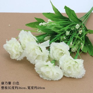 嘉義出貨 單束假花 仿真小花束 塑膠花 假花小把束 布藝裝飾花 插花卉乾燥花絹花布花 人造花 玫瑰 小雛菊, 【單支 7頭康乃馨 白, 1個