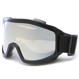 滑雪鏡 防風鏡 護目鏡 雪鏡 騎車護目鏡 可戴眼鏡 抗紫外線 抗UV, 黑框白水銀