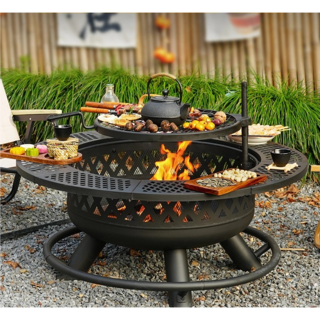 하로나 올인원 캠핑 화로대 대형 야외 원형 화로 테이블형 캠프파이어 불멍 바베큐 그릴 화덕, 1세트