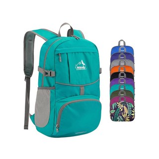 워터플라이 하이킹 패커블 데이팩 백팩: 여성용 25L 초경량 데이팩 - 야외 스포츠 사이클링 캠핑 여행용 소형 접이식 백팩 - 블랙