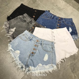 HAOHAO 大尺碼 牛仔短褲 高腰顯瘦 A字闊腿褲
