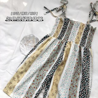 夏季新款時尚拼色碎花連身褲 韓版女童洋氣可愛時髦吊帶褲 女童寬褲 女童吊帶褲 女童連身褲 女童夏季長褲