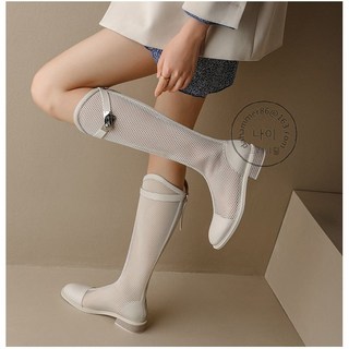 여름 메쉬 통굽 워커 롱 부츠 3cm