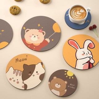 卡通動物造型餐墊 ins風橡膠吸水防滑隔熱墊 碗盤防燙桌墊, 全家福五片裝【一整裝】,16*16cm（大號適合餐盤）, 1個