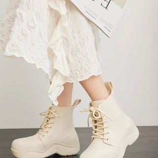 雨靴女款2025新款：洋氣外穿短筒繫帶內增高時尚厚底防水膠鞋