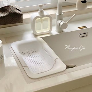 可調節伸縮瀝水架ins風簡約家用廚房洗菜盆水槽瀝水籃水池置物架, 簡約可伸縮瀝水架-白色,單個裝, 1個
