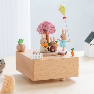 일본오르골 피아노 음악 뮤직박스 오르골 우드 회전목마 나무, 벚꽃스케이트보드토끼천년의여행