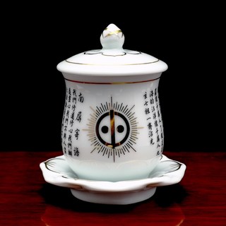 鶯歌精作 佛字心經供水杯 - 燙金陶瓷佛前 祖先杯, 1個, 【母字天道】白瓷 - 大款170ml