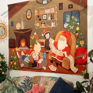 臺灣出貨 聖誕節裝飾掛布聖誕老人卡通可愛背景布節日氛圍布置墻布喜慶壁聖誕背景布 聖誕節掛布 聖誕節裝飾 聖誕掛飾 佈置, 1個, 溫馨小屋,200X150cm
