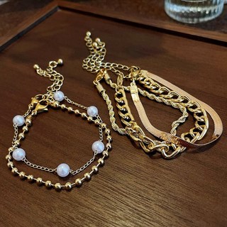 伊凡精品飾品珍珠幾何蛇骨鏈TO扣手鍊新款秋冬復古手串小眾百搭設計感手飾