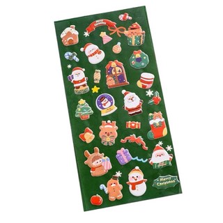 萱寶媽咪baby童裝館 聖誕節泡泡貼3D立體水晶寶石貼紙，閃亮燙金鑽石裝飾，多款動物交通工具造型泡綿立體貼紙, 0134綠底聖誕泡泡貼