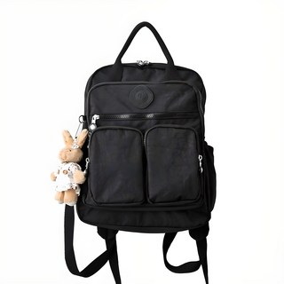 Rulubag女款Norton後背包+兔子鑰匙圈組, 黑色(背包)+隨機出貨(鑰匙圈)