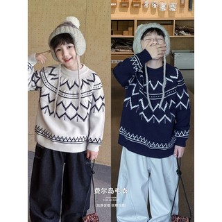 童酷 2025男童冬季新款費爾島提花寶寶針織衫圓領加厚寬鬆兒童毛衣