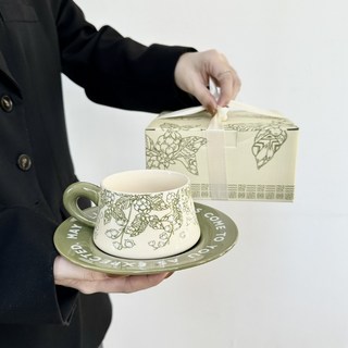 鈴蘭花咖啡杯碟禮盒裝，臺灣現貨，新婚禮物首選，閨蜜生日交換禮物，精緻陶瓷咖啡杯套裝, 綠鈴蘭花杯碟【禮盒裝】, 1個