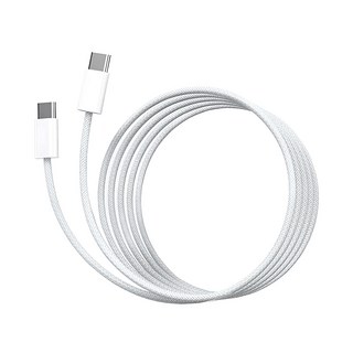 Type-C充電線，編織材質，多設備通用，白色簡約設計，便攜耐用, 白色, 1個, 2m