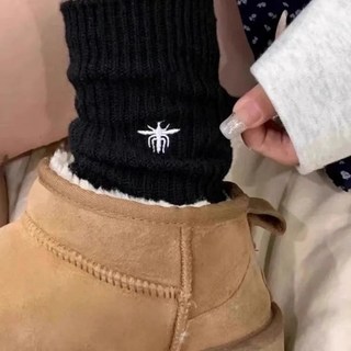 [台灣發貨]冬季保暖加厚純色色羊絨堆堆襪中筒秋冬中筒長筒襪小蜜蜂羊毛襪子女冬季保暖加厚堆堆襪