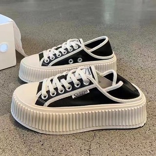 Shougu 帆布厚底餅乾鞋 舒適休閒板鞋, 黑色,42