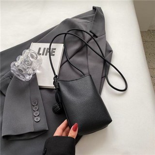 斜挎小包包女生新款綠色迷你散步質感小衆手機包, 黑色手機包