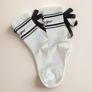 런스트림 여성골프양말 리본 2줄 레터링 양말 2족, 1세트, 화이트+화이트