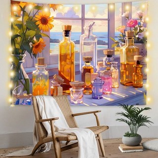 向日葵背景布 高級掛布 學生房間臥室裝飾牆牀頭掛毯ins風 背景佈掛佈送安裝包, 5,100*70公分, 5