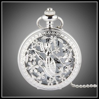 有間小鋪 銀色項鍊錶 四葉草花掛錶 美人魚懷錶 復古宮廷懷錶 女士項鍊懷錶 大號懷錶 創意禮品