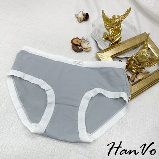 【HanVo】簡約典雅蕾絲邊蝴蝶結內褲，舒適親膚透氣柔軟中腰三角褲，獨立包裝女生內褲, 冰晶灰