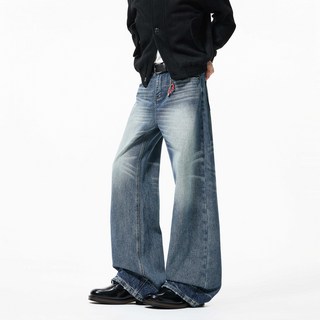 高質感水洗紋理寬鬆闊腿牛仔褲