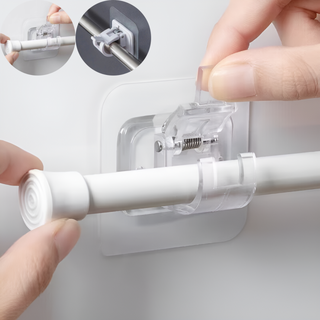 부착식 무타공 브라켓 압축봉 커튼봉 봉걸이 홀더 2Color (개별포장) _2025911110EA, 01.투명