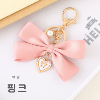 새틴 리본 하트 키링 가방 장식