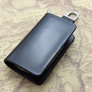 多功能皮革汽車鑰匙包 附鑰匙扣與零錢收納 腰掛設計 經典黑棕兩色, 黑