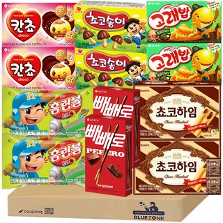 과자모음 A세트 초코송이2개 홈런볼2개 칸쵸2개 빼빼로2개 쵸코하임2개 고래밥2개 몽실2개, 14개, 과자