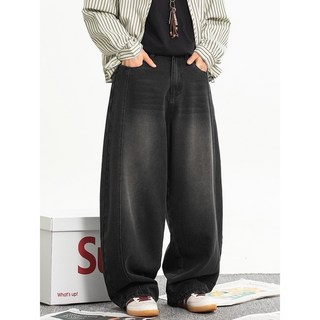SEMPLICITA 韓國美式復古做舊邊條水洗微彎刀錐形褲寬版男女不拘長褲
