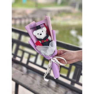 嗨購 畢業禮物 學士熊博士熊花束 太陽花 學校活動禮物 拍照畢業典禮博士熊卡通小花束, 紫色+白色紙+博士熊, 1個